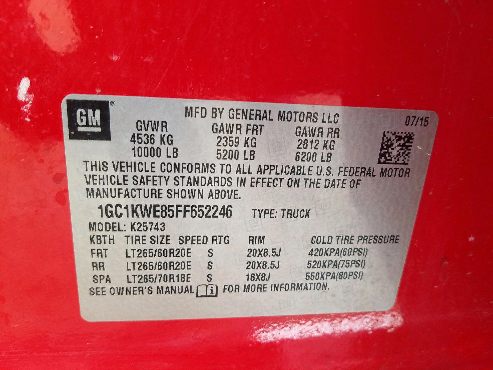 Photo 10 from auction – 2015 CHEVROLET SILVERADO with VIN 1GC1KWE85FF652246