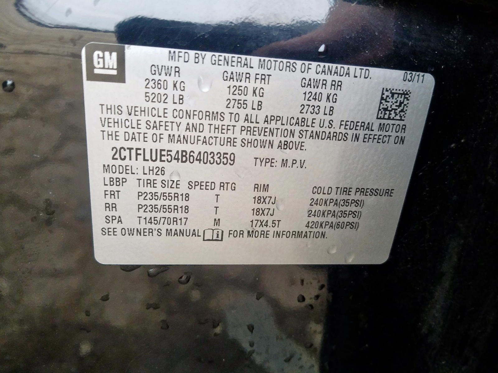 Photo 10 from auction – 2011 GMC TERRAIN SL with VIN 2CTFLUE54B6403359