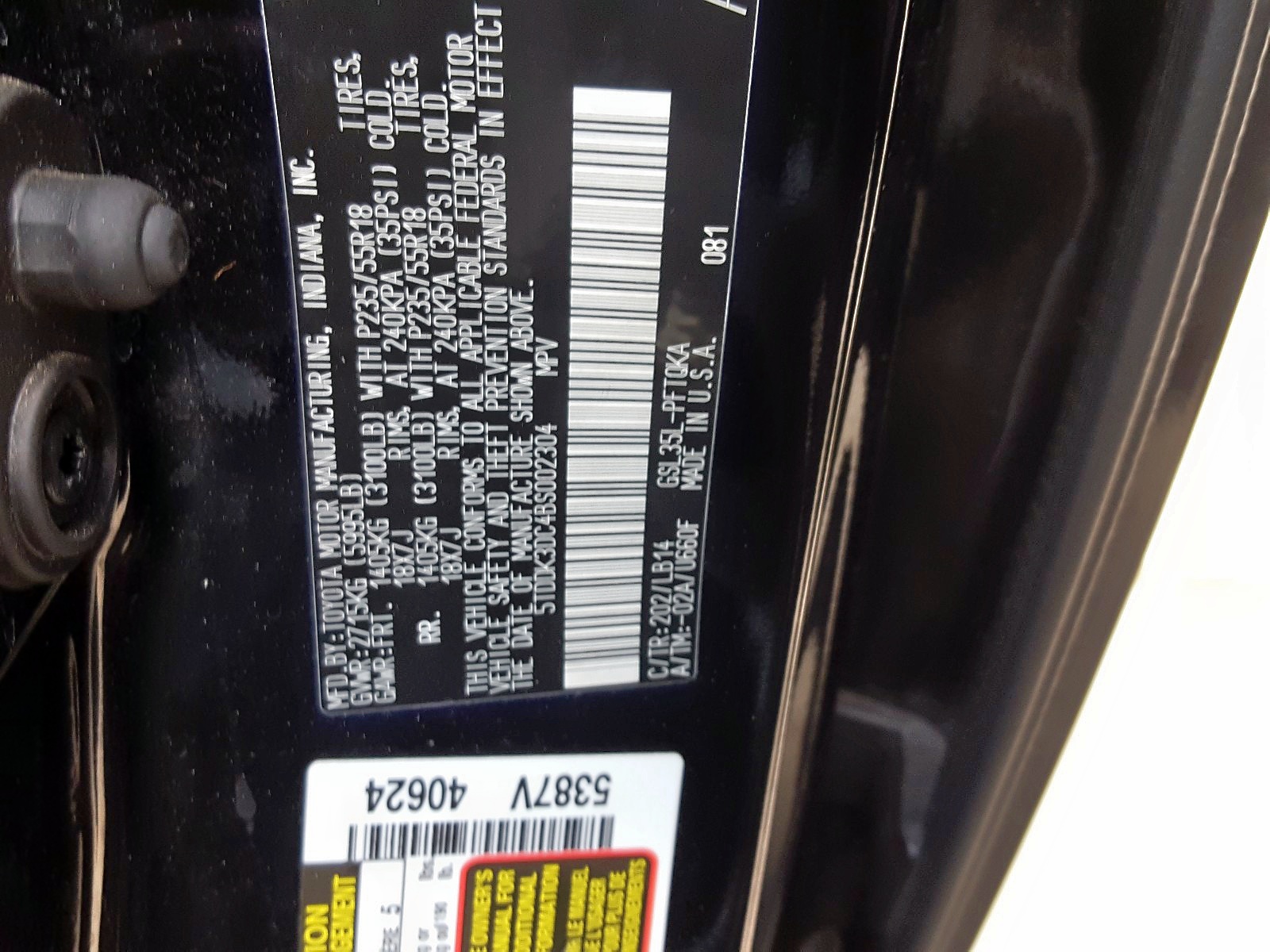 Photo 10 from auction – 2011 TOYOTA SIENNA XLE with VIN 5TDDK3DC4BS002304