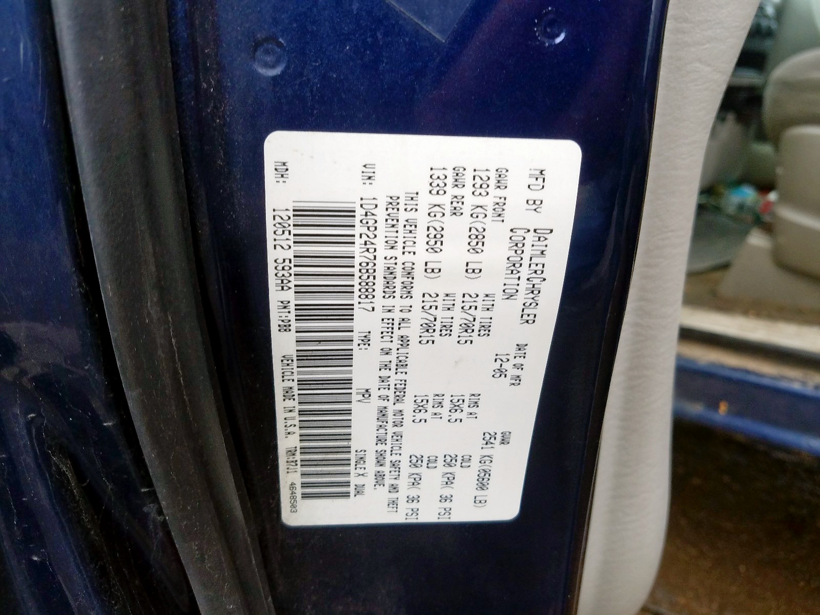 Photo 10 from auction – 2006 DODGE GRAND CARA with VIN 1D4GP24R76B588817