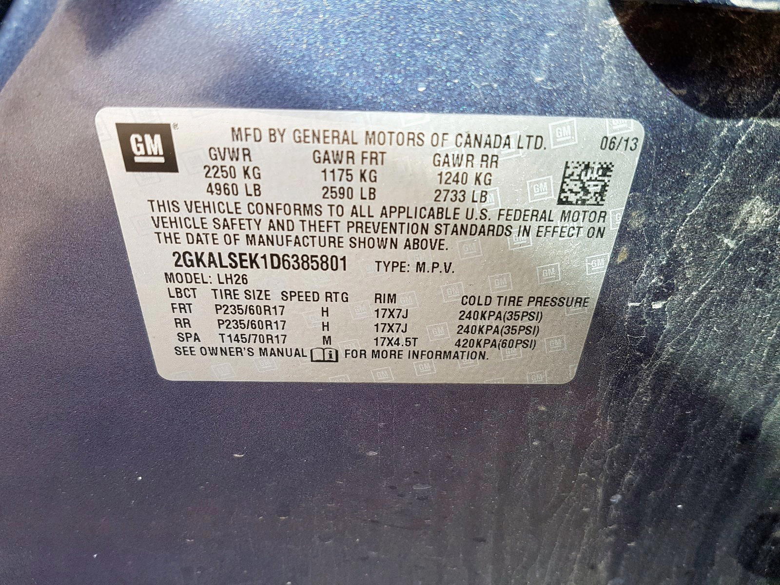 Photo 10 from auction – 2013 GMC TERRAIN SL with VIN 2GKALSEK1D6385801
