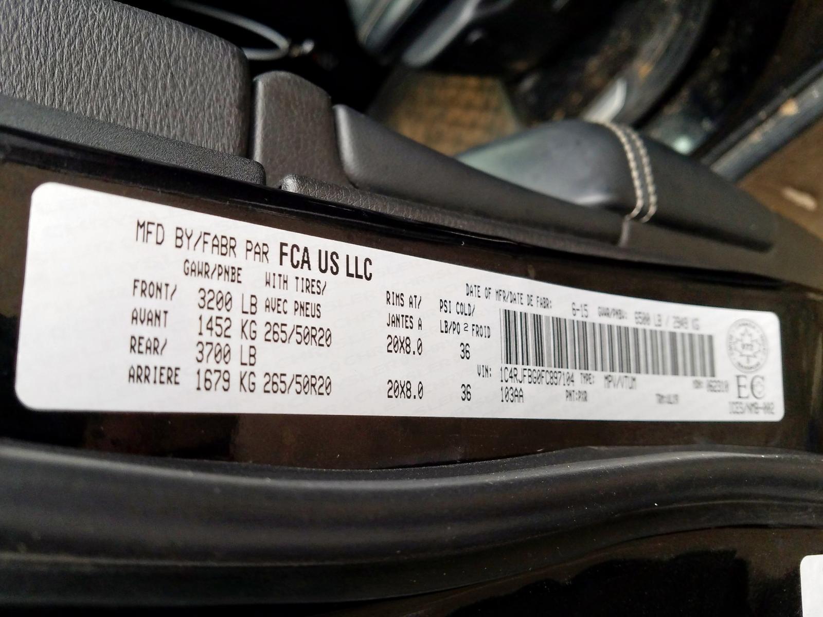 Photo 10 from auction – 2015 JEEP GRAND CHER with VIN 1C4RJFBG0FC897104