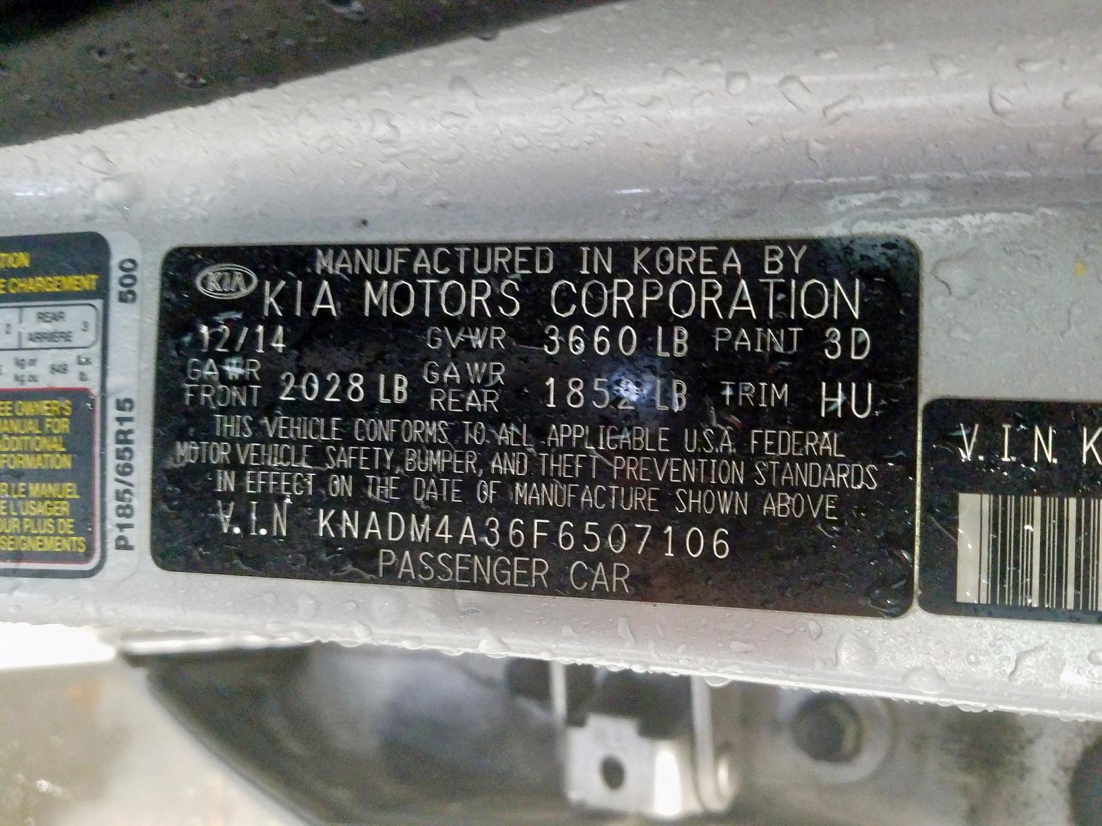Photo 10 from auction – 2015 KIA RIO LX with VIN KNADM4A36F6507106