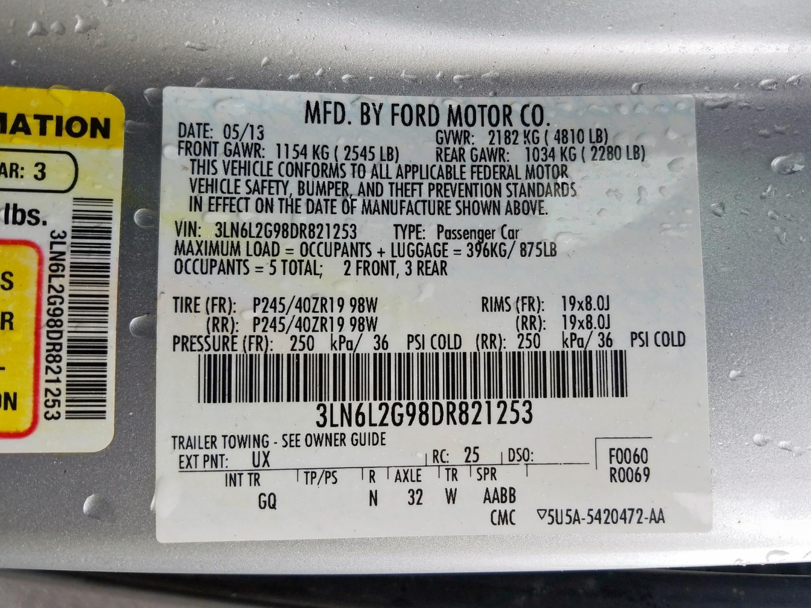 Photo 10 from auction – 2013 LINCOLN MKZ with VIN 3LN6L2G98DR821253
