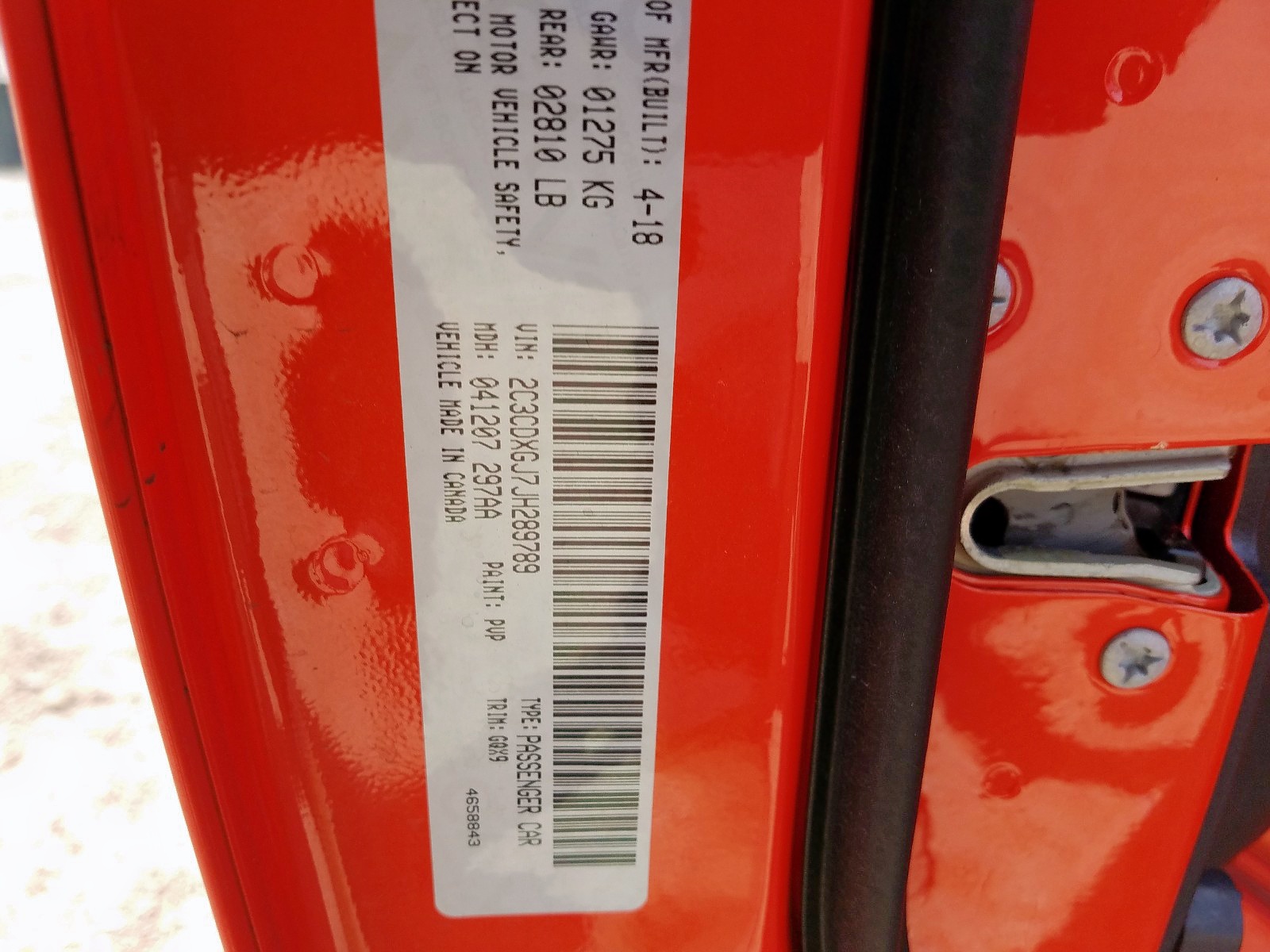 Photo 10 from auction – 2018 DODGE CHARGER R/ with VIN 2C3CDXGJ7JH289789