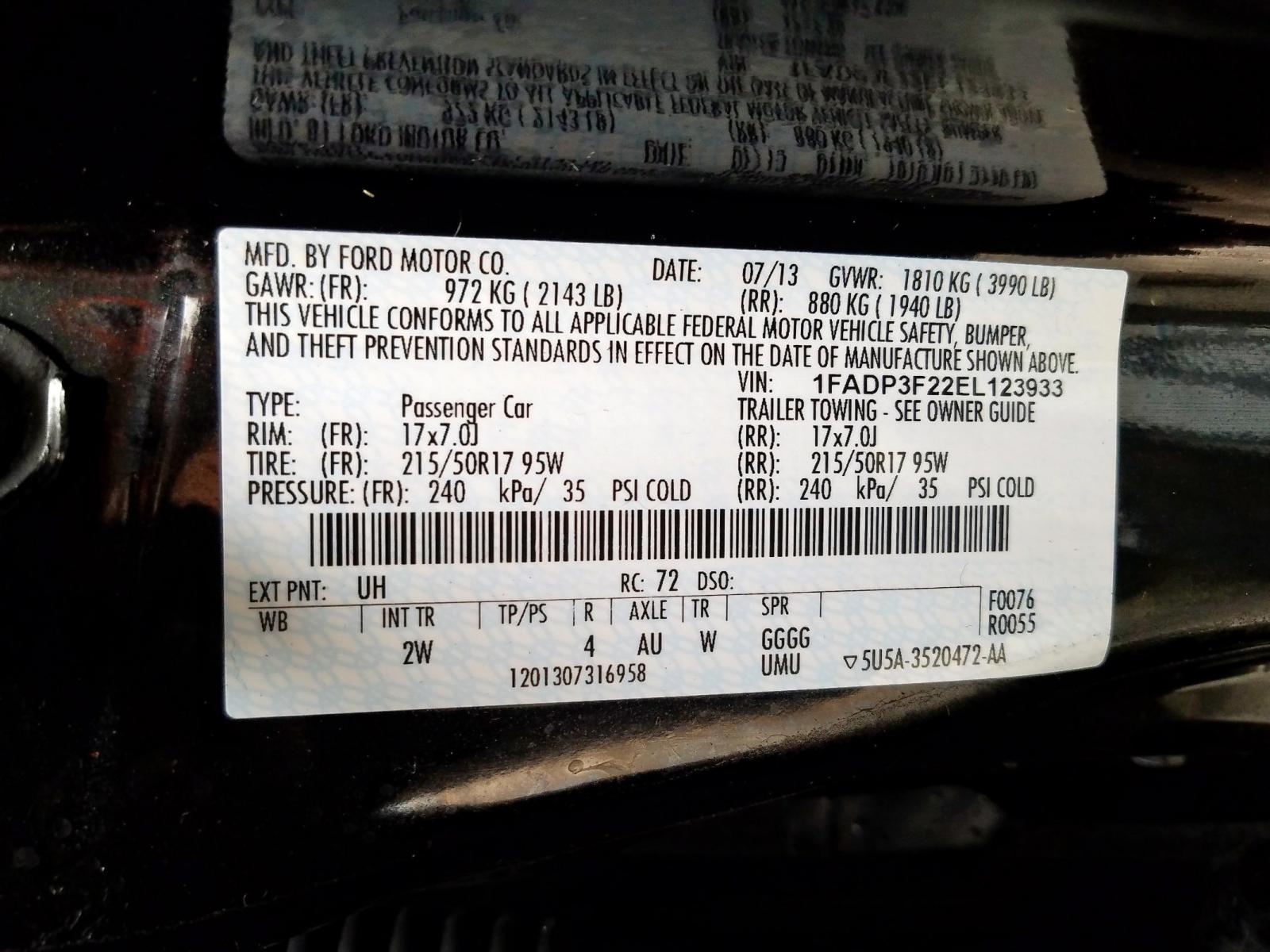 Photo 10 from auction – 2014 FORD FOCUS SE with VIN 1FADP3F22EL123933