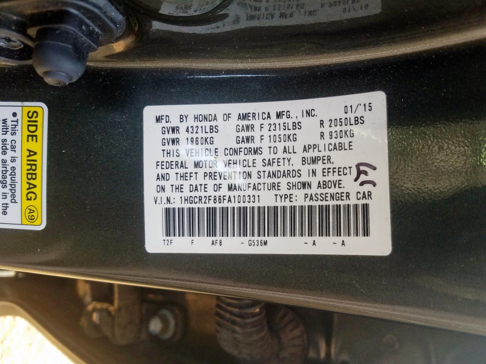 Photo 10 from auction – 2015 HONDA ACCORD EXL with VIN 1HGCR2F86FA100331