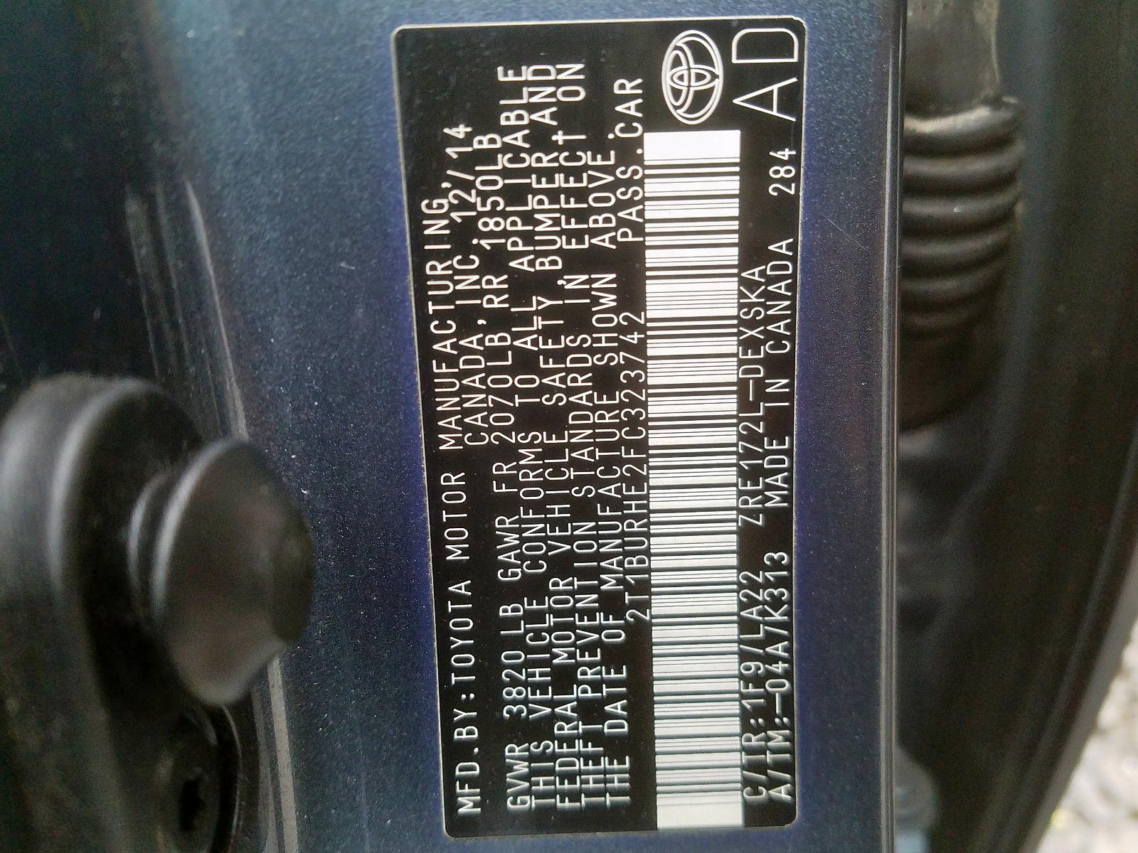 Photo 10 from auction – 2015 TOYOTA COROLLA L with VIN 2T1BURHE2FC323742