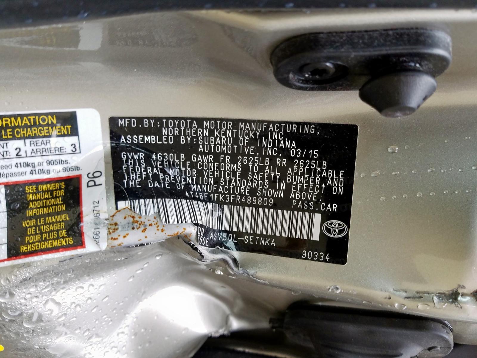 Photo 10 from auction – 2015 TOYOTA CAMRY LE with VIN 4T4BF1FK3FR489809