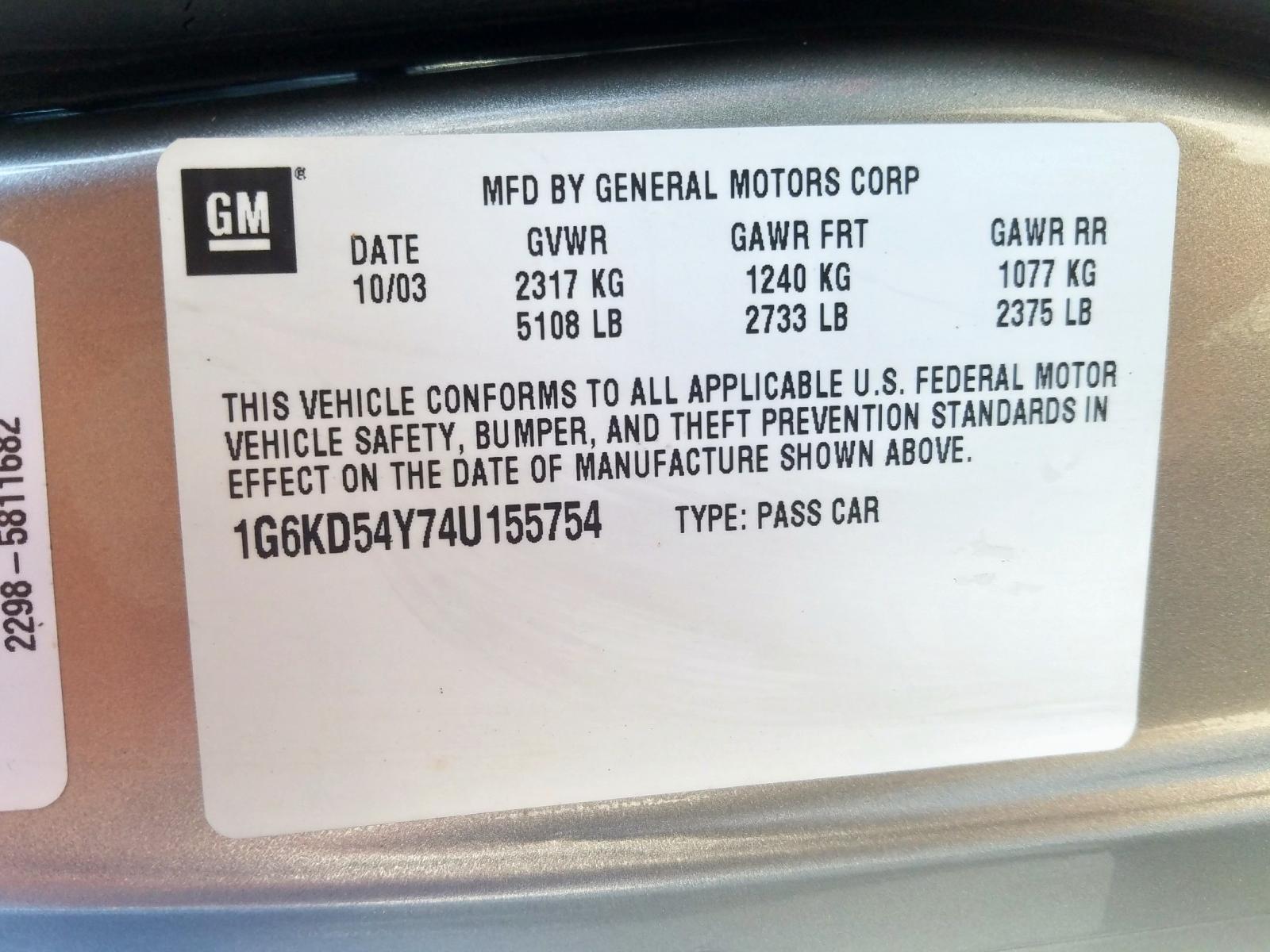 Photo 10 from auction – 2004 CADILLAC DEVILLE with VIN 1G6KD54Y74U155754