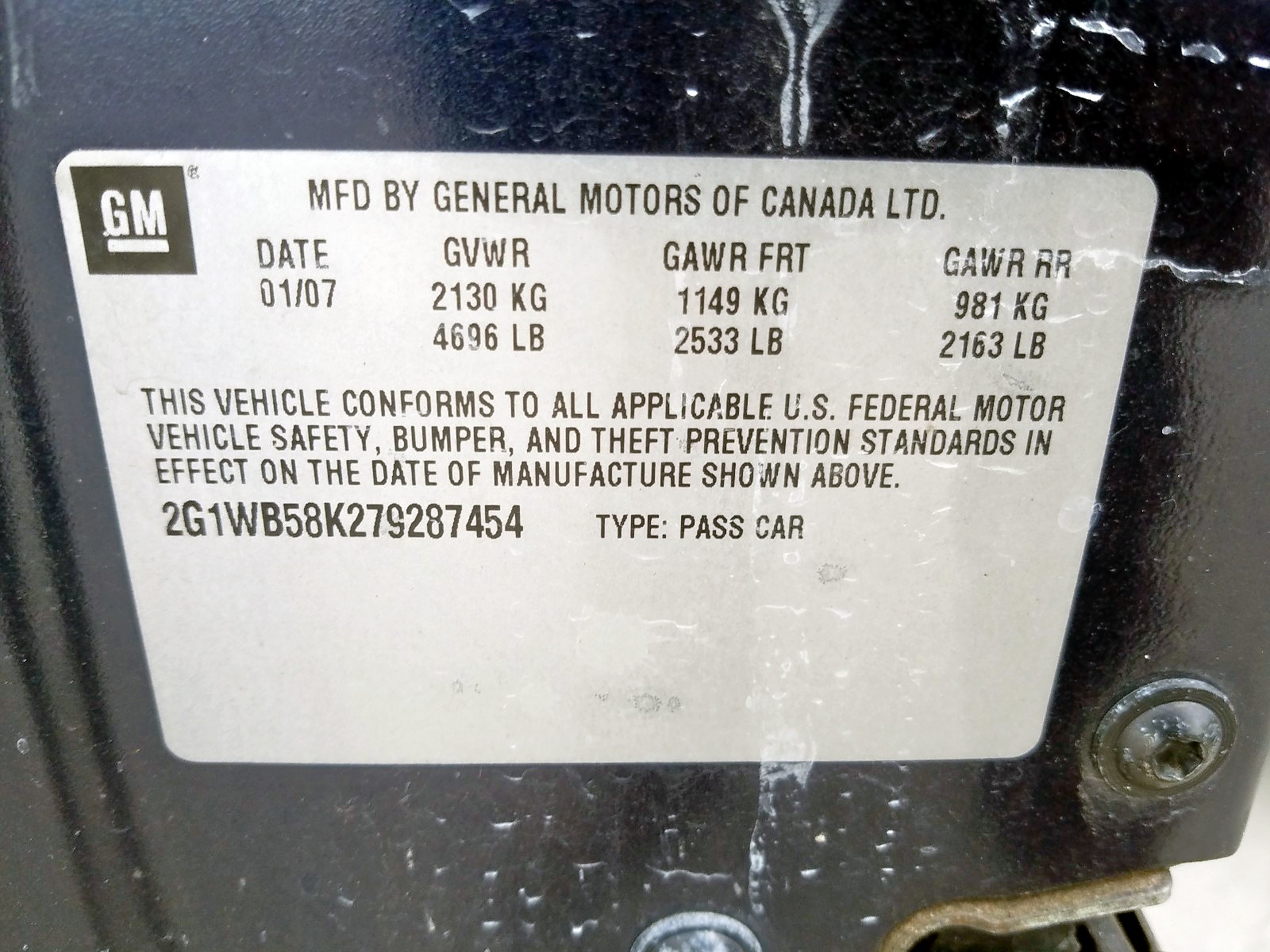 Photo 10 from auction – 2007 CHEVROLET IMPALA LS with VIN 2G1WB58K279287454