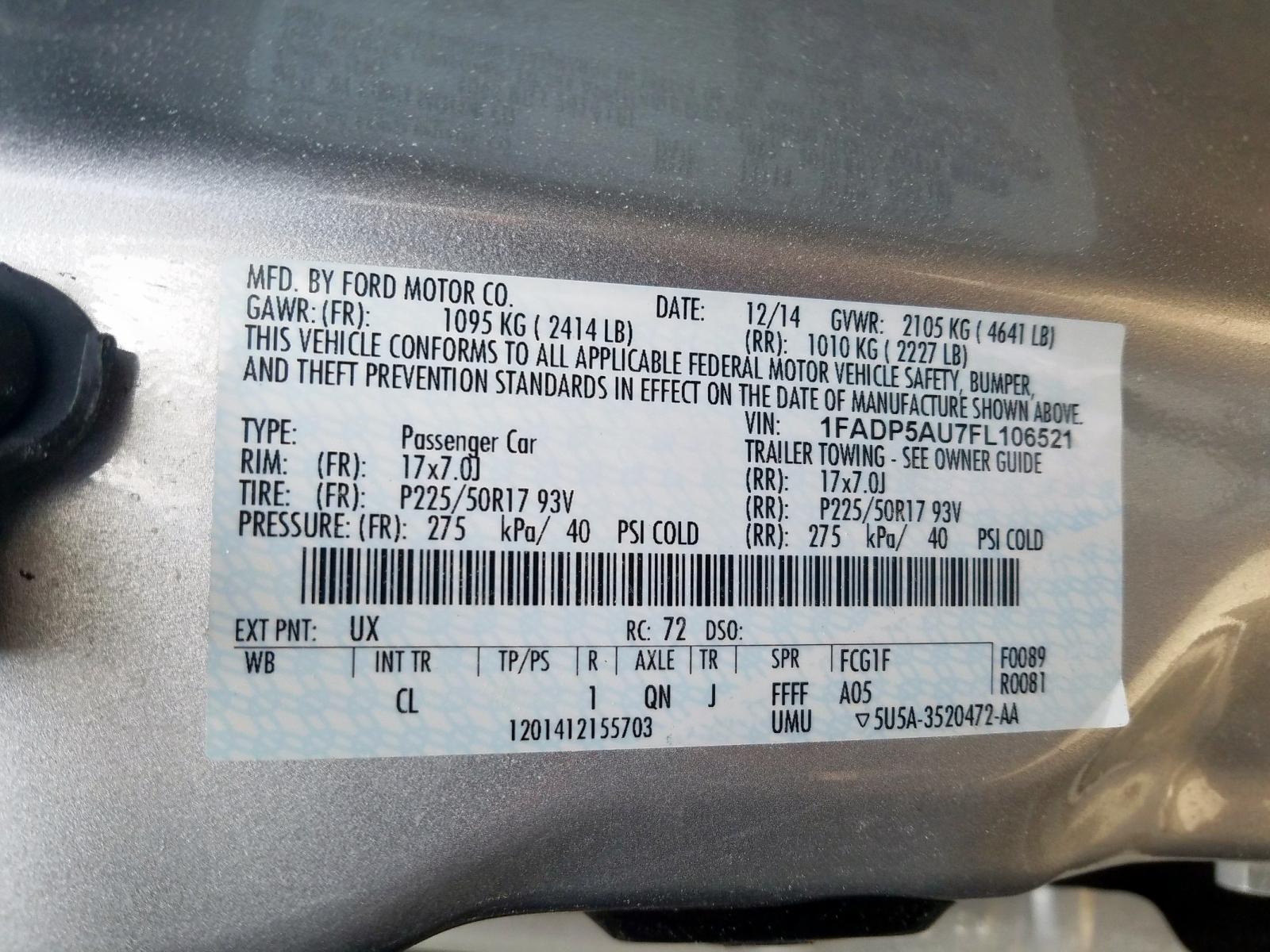 Photo 10 from auction – 2015 FORD C-MAX SE with VIN 1FADP5AU7FL106521
