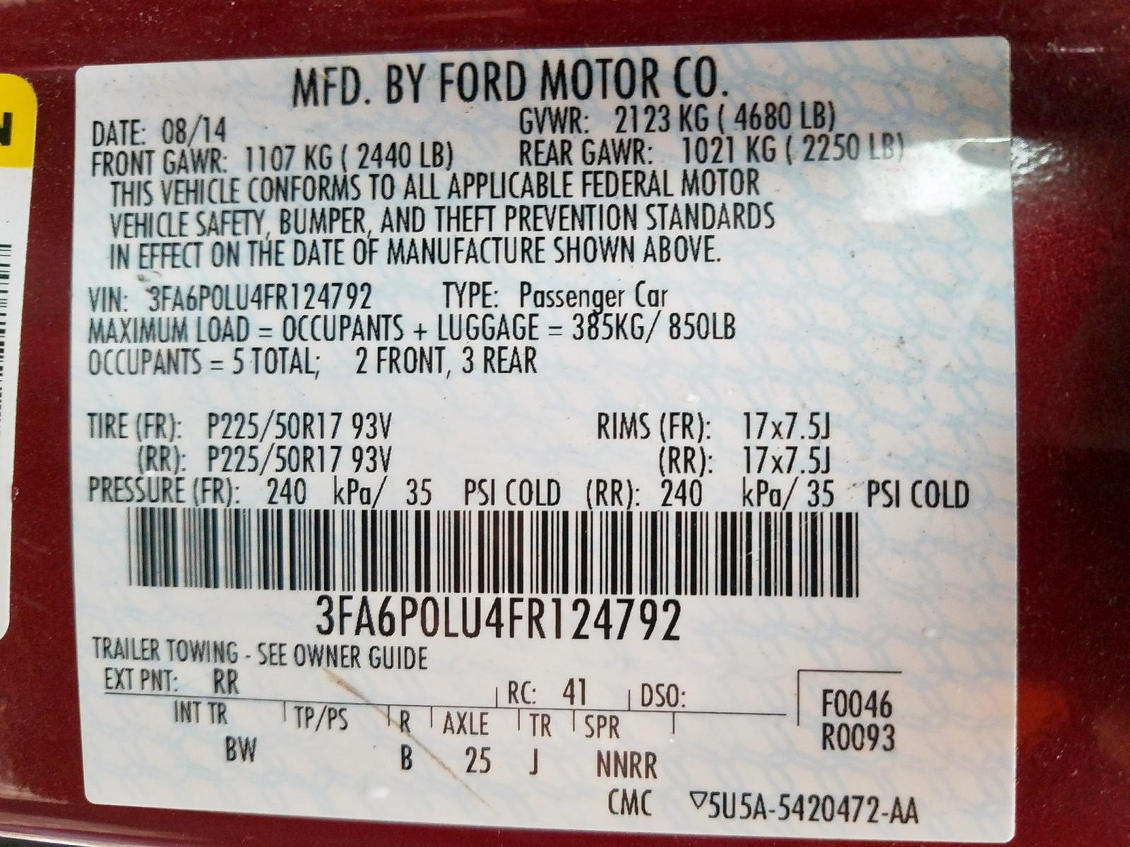 Photo 10 from auction – 2015 FORD FUSION SE with VIN 3FA6P0LU4FR124792