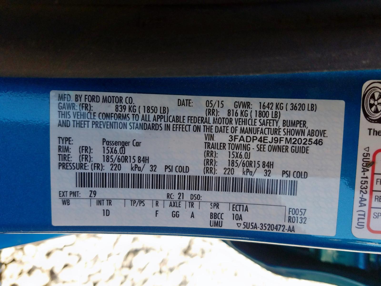 Photo 10 from auction – 2015 FORD FIESTA SE with VIN 3FADP4EJ9FM202546