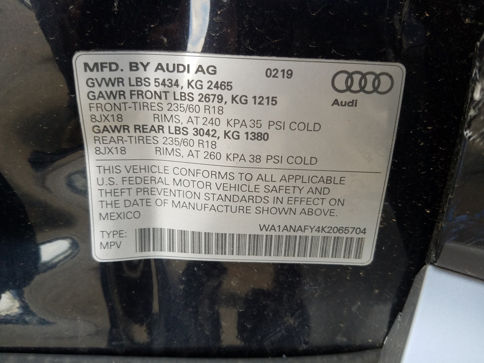 Photo 10 from auction – 2019 AUDI Q5 PREMIUM with VIN WA1ANAFY4K2065704