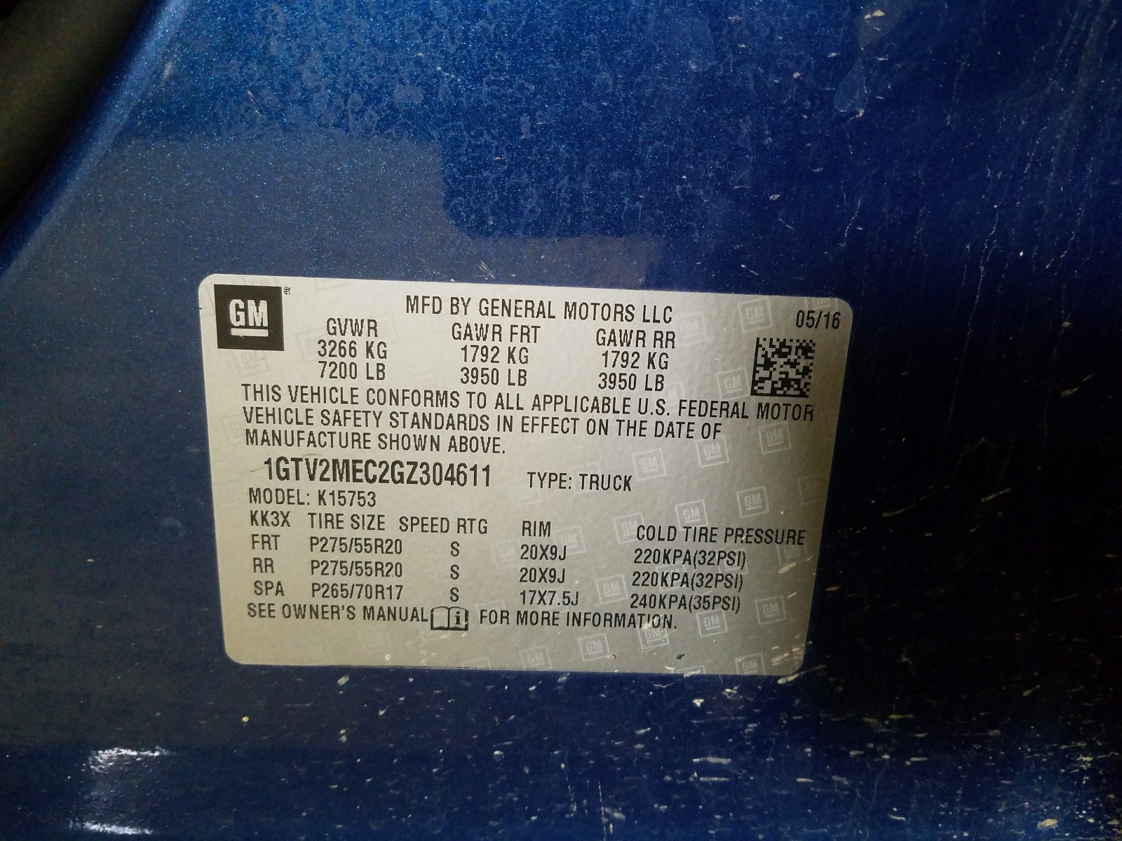 Photo 10 from auction – 2016 GMC SIERRA K15 with VIN 1GTV2MEC2GZ304611