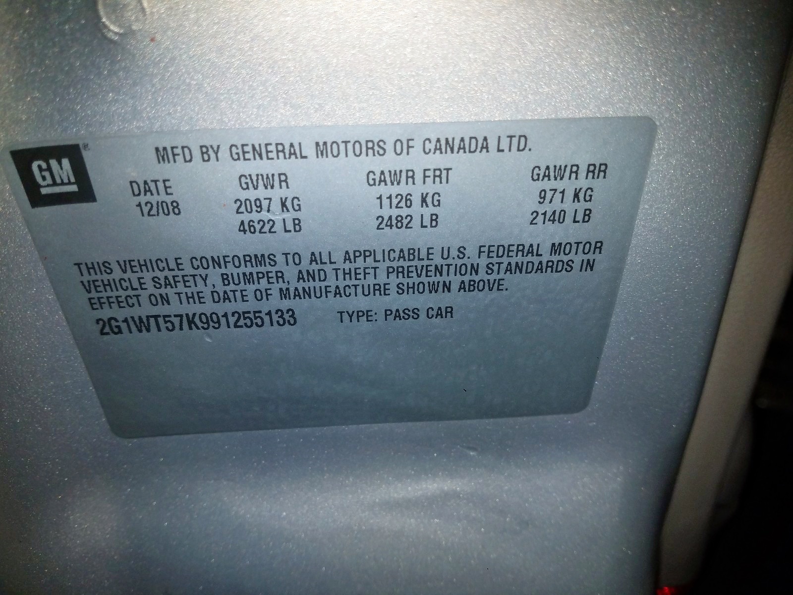 Photo 10 from auction – 2009 CHEVROLET IMPALA 1LT with VIN 2G1WT57K991255133