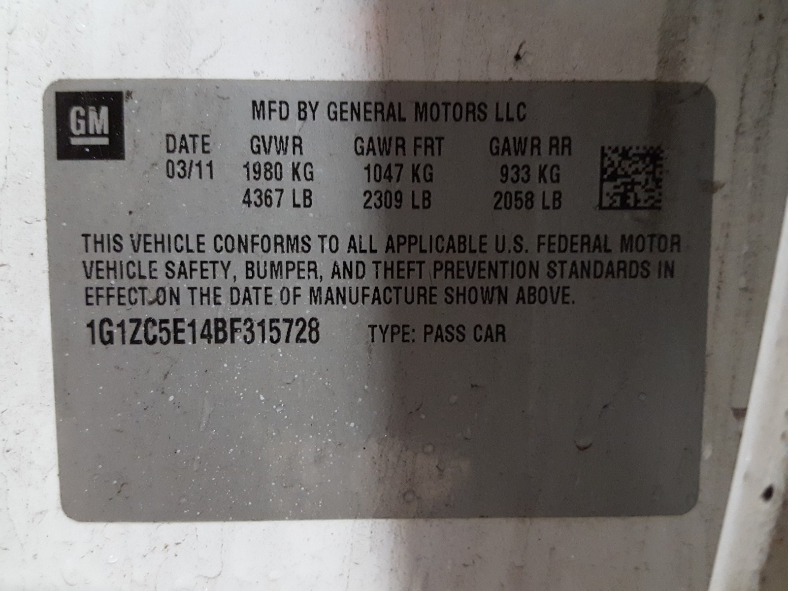 Photo 10 from auction – 2011 CHEVROLET MALIBU 1LT with VIN 1G1ZC5E14BF315728
