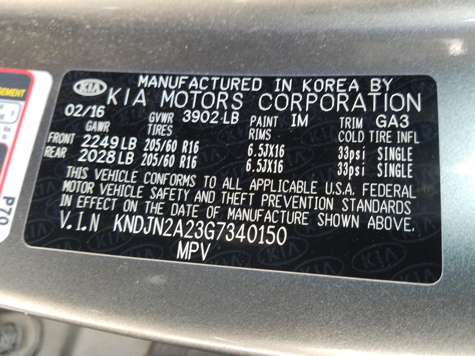 Photo 10 from auction – 2016 KIA SOUL with VIN KNDJN2A23G7340150
