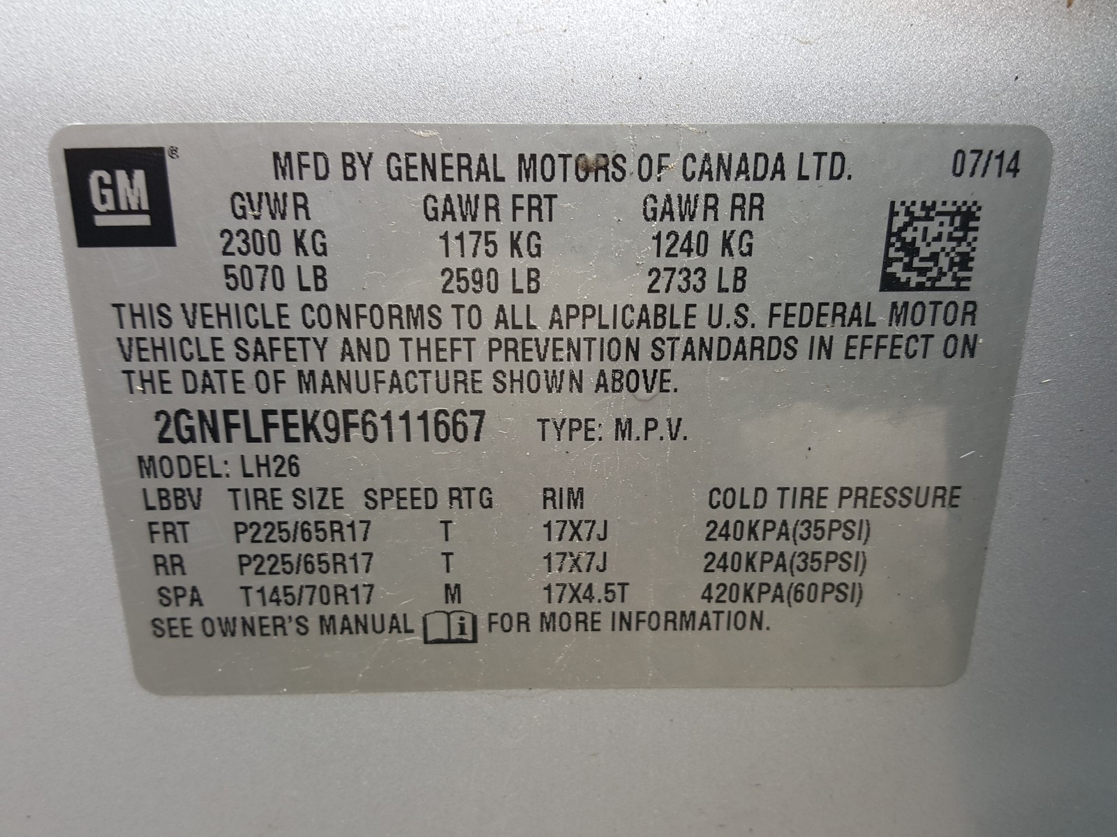 Photo 10 from auction – 2015 CHEVROLET EQUINOX LT with VIN 2GNFLFEK9F6111667
