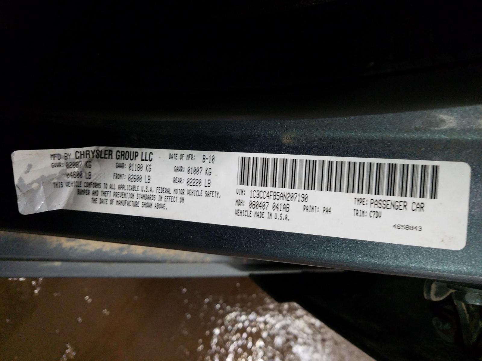 Photo 10 from auction – 2010 CHRYSLER SEBRING TO with VIN 1C3CC4FB5AN207190