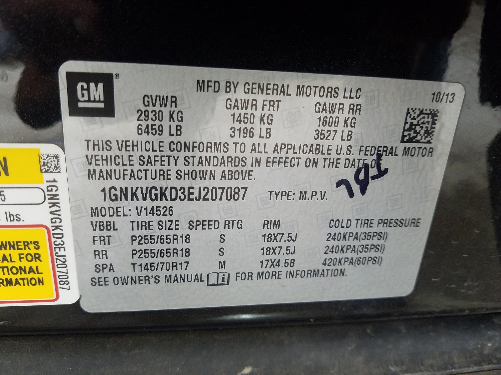 Photo 10 from auction – 2014 CHEVROLET TRAVERSE L with VIN 1GNKVGKD3EJ207087