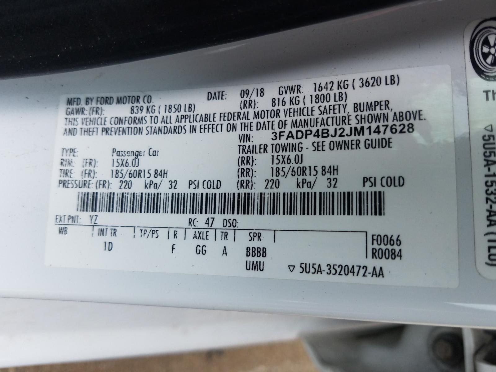 Photo 10 from auction – 2018 FORD FIESTA SE with VIN 3FADP4BJ2JM147628