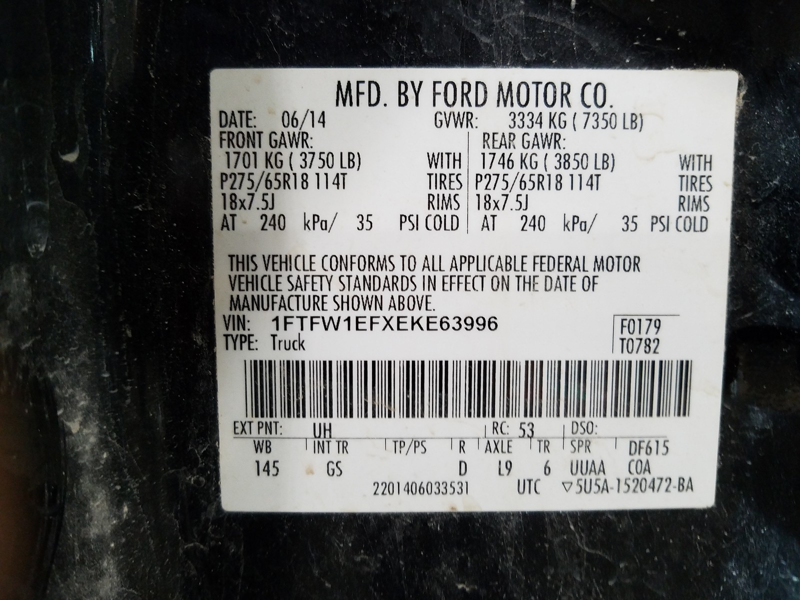 Photo 10 from auction – 2014 FORD F150 SUPER with VIN 1FTFW1EFXEKE63996