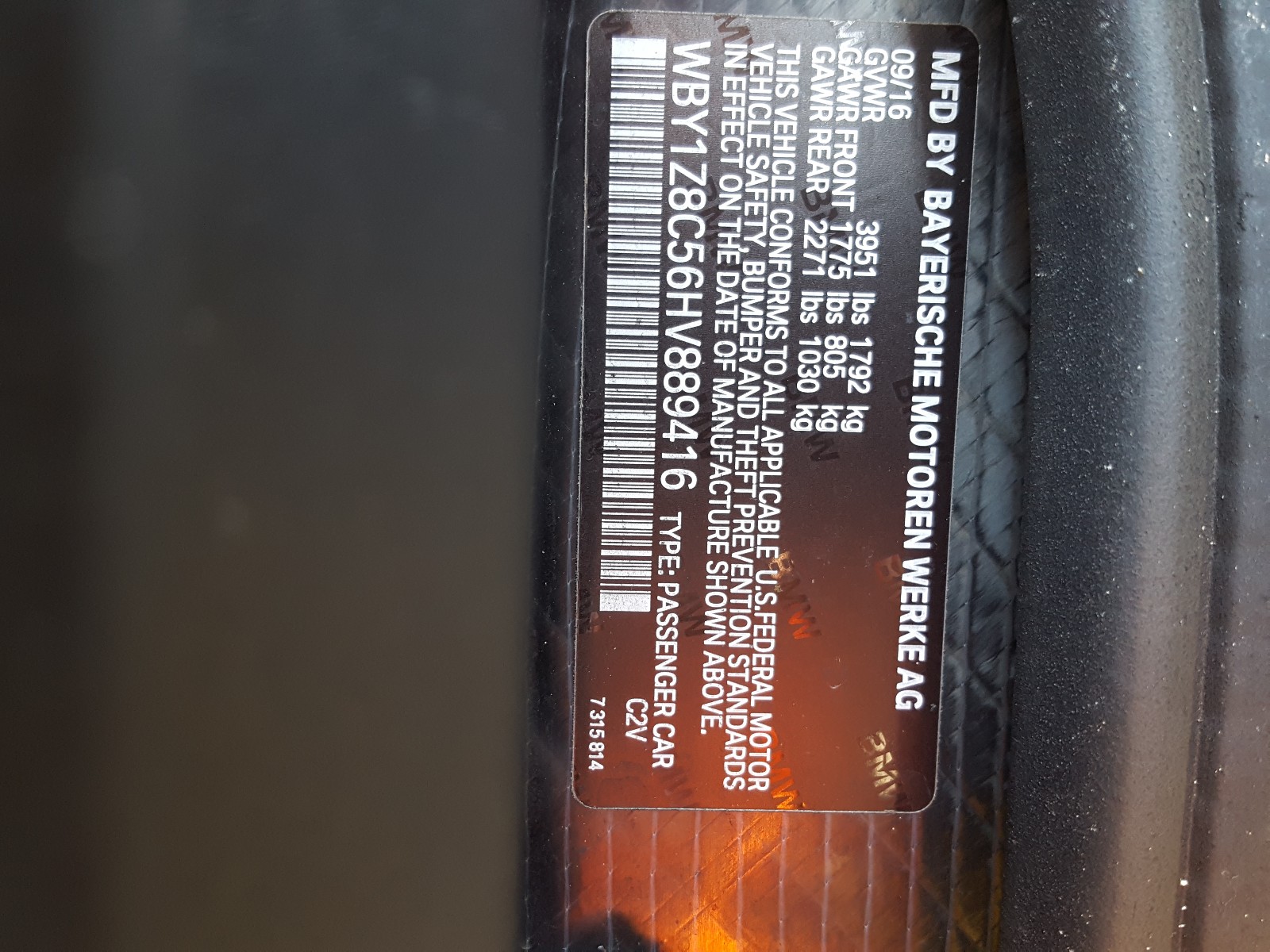 Photo 10 from auction – 2017 BMW I3 REX with VIN WBY1Z8C56HV889416