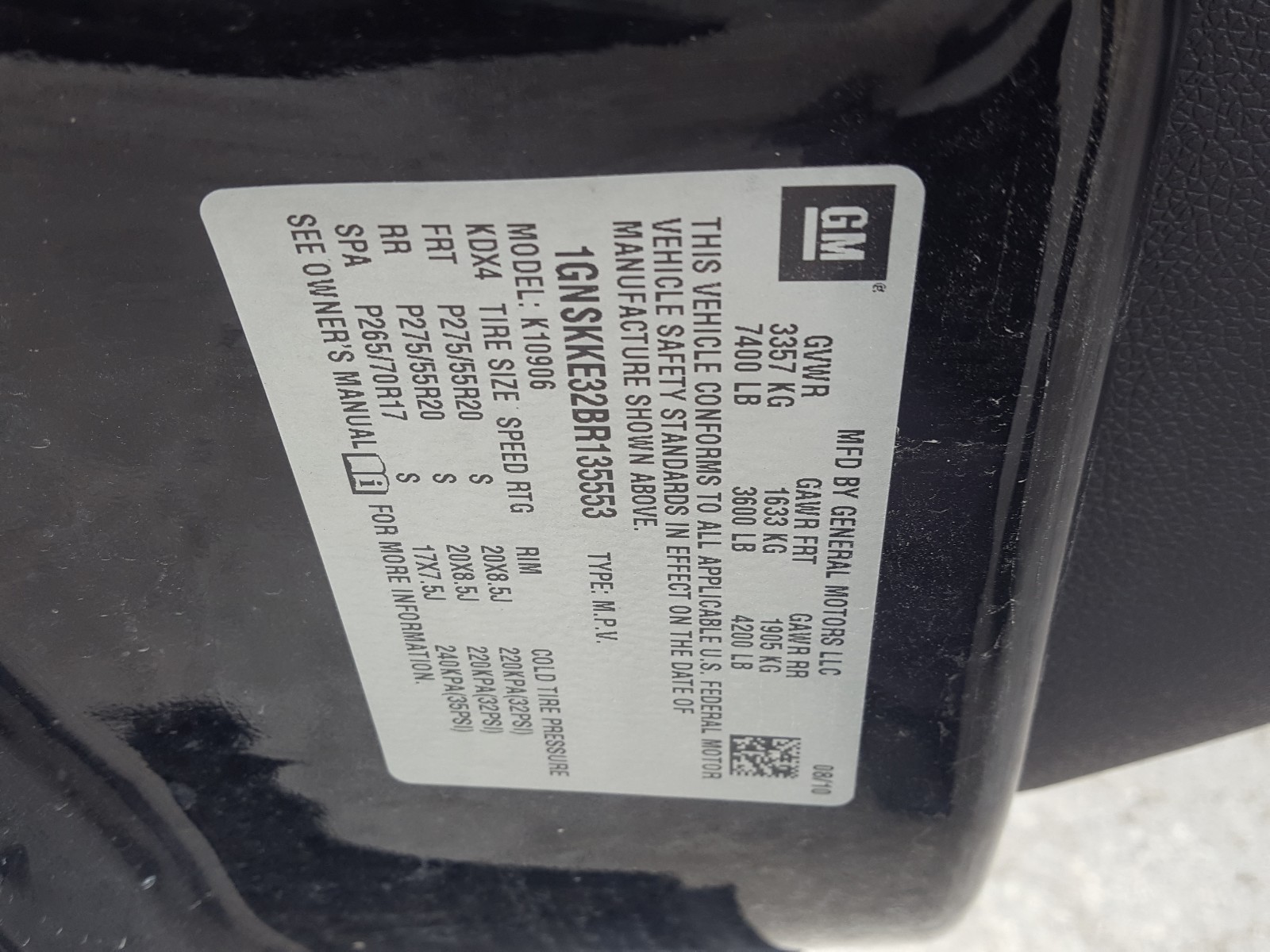 Photo 10 from auction – 2011 CHEVROLET SUBURBAN K with VIN 1GNSKKE32BR135553