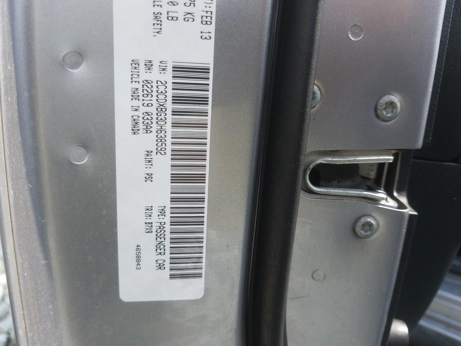 Photo 10 from auction – 2013 DODGE CHARGER SE with VIN 2C3CDXBG3DH638592