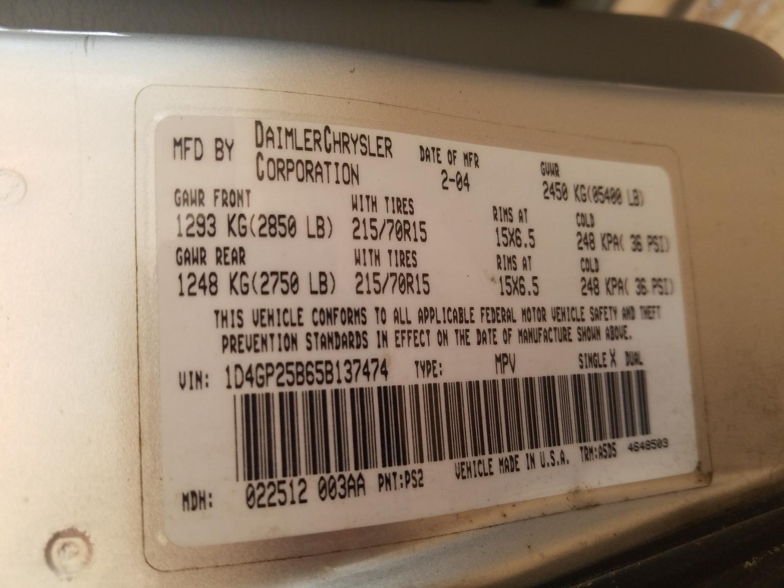 Photo 10 from auction – 2005 DODGE CARAVAN SE with VIN 1D4GP25B65B137474