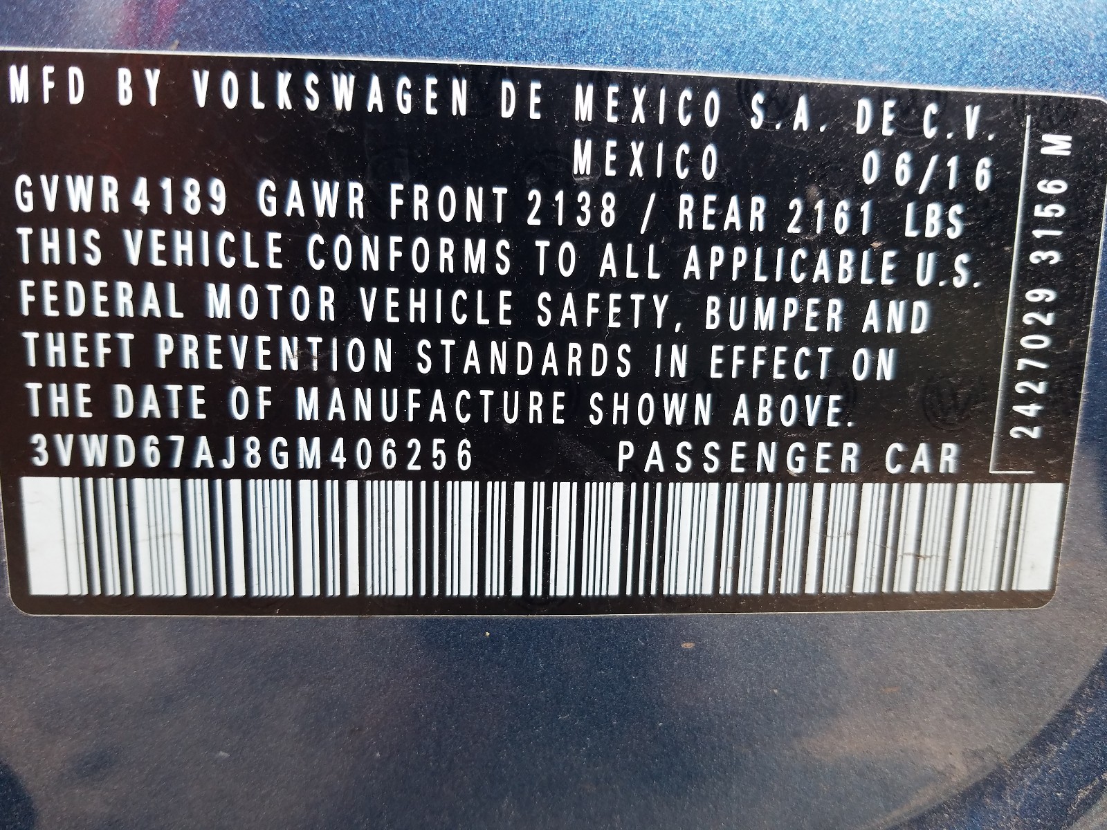 Photo 10 from auction – 2016 VOLKSWAGEN JETTA with VIN 3VWD67AJ8GM406256