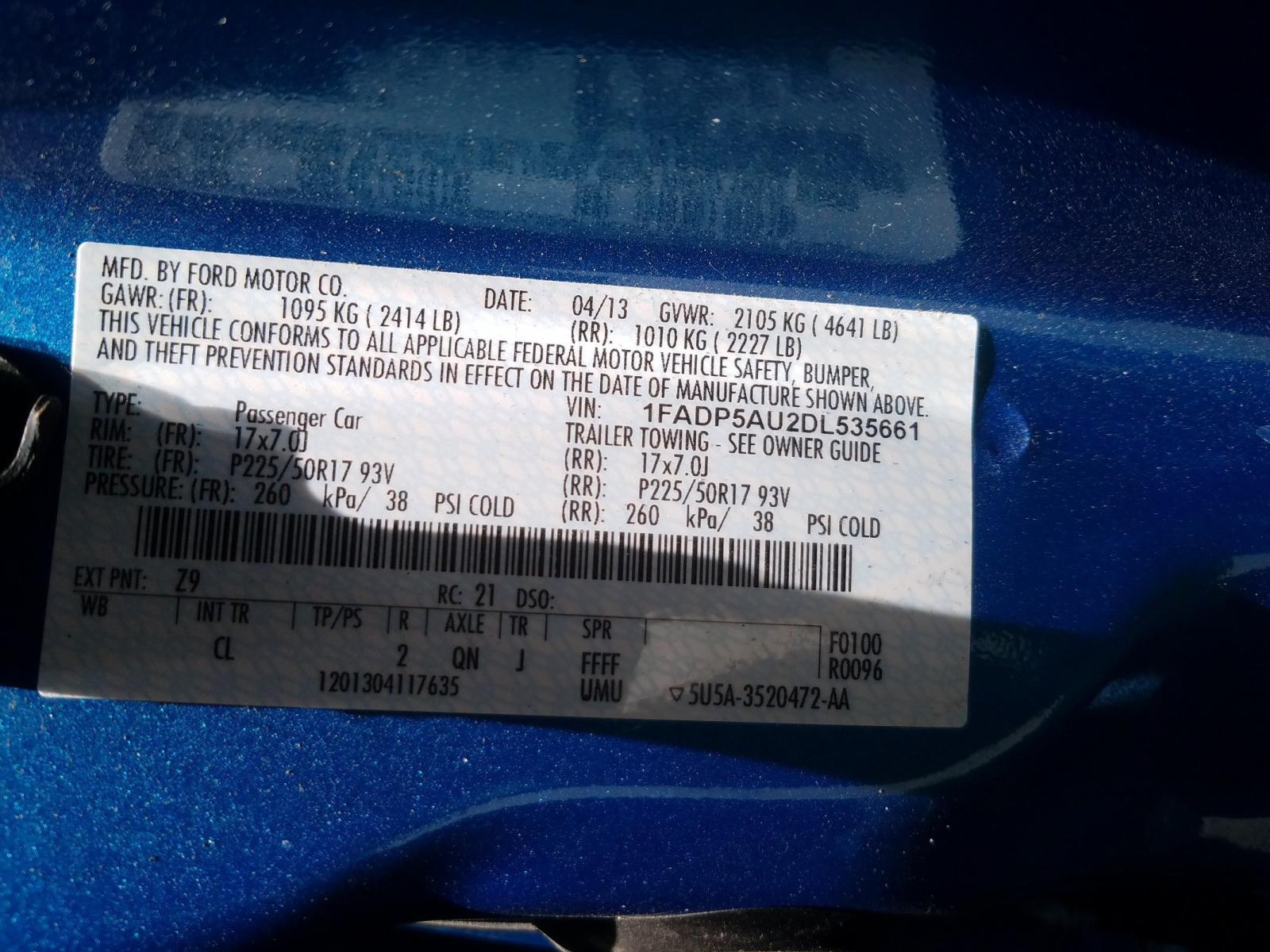 Photo 10 from auction – 2013 FORD C-MAX SE with VIN 1FADP5AU2DL535661