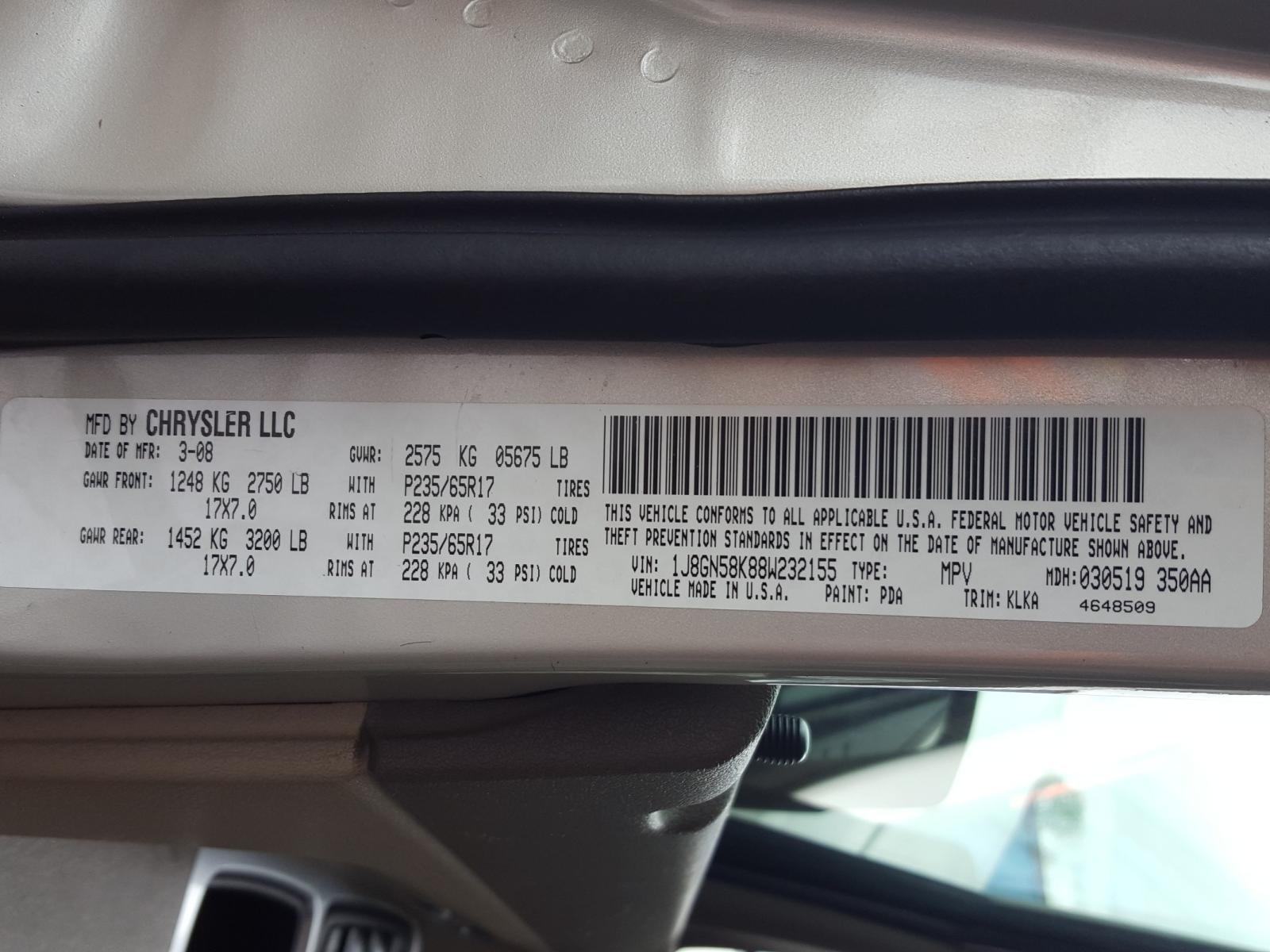 Photo 10 from auction – 2008 JEEP LIBERTY LI with VIN 1J8GN58K88W232155