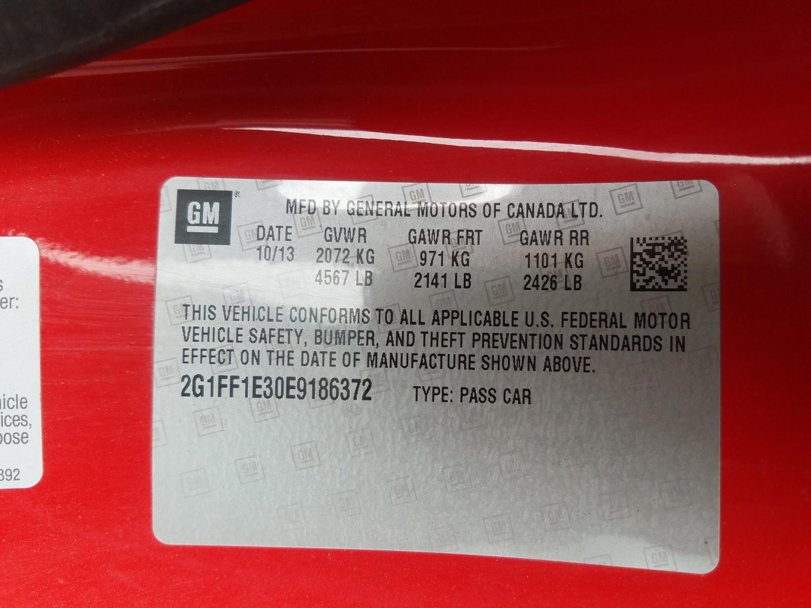 Photo 10 from auction – 2014 CHEVROLET CAMARO LT with VIN 2G1FF1E30E9186372