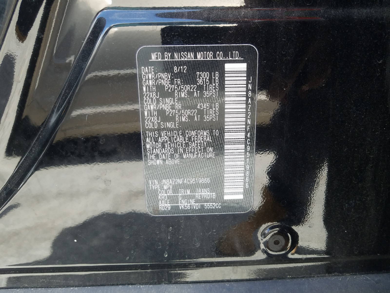 Photo 10 from auction – 2012 INFINITI QX56 with VIN JN8AZ2NF4C9519866