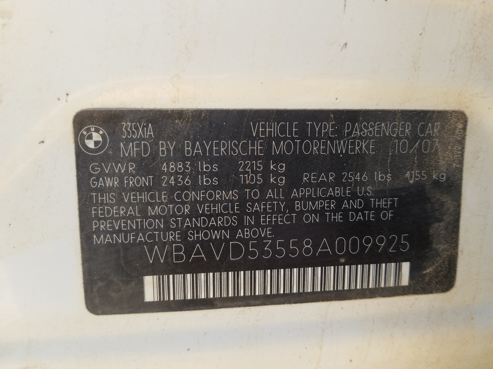 صورة رقم 10 من المزاد - 2008 BMW 335 XI مع VIN WBAVD53558A009925