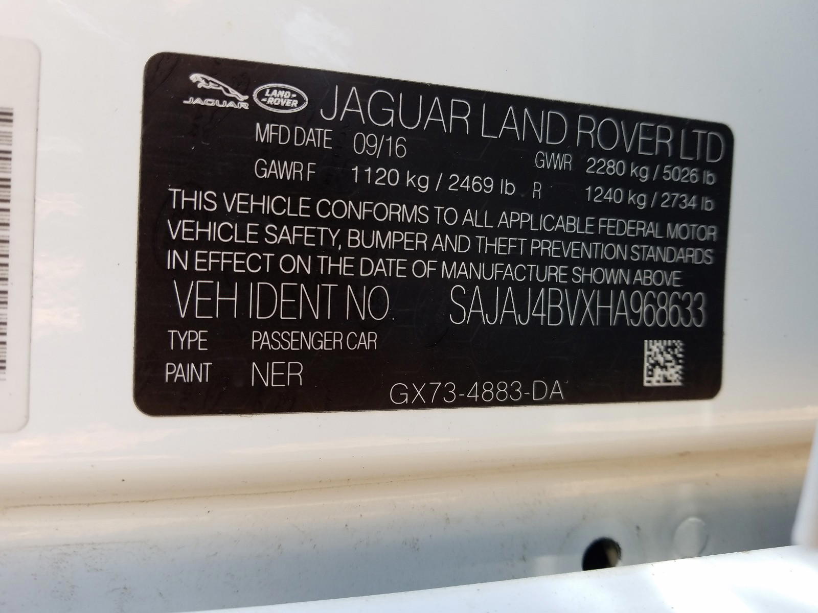 Photo 10 from auction – 2017 JAGUAR XE PREMIUM with VIN SAJAJ4BVXHA968633
