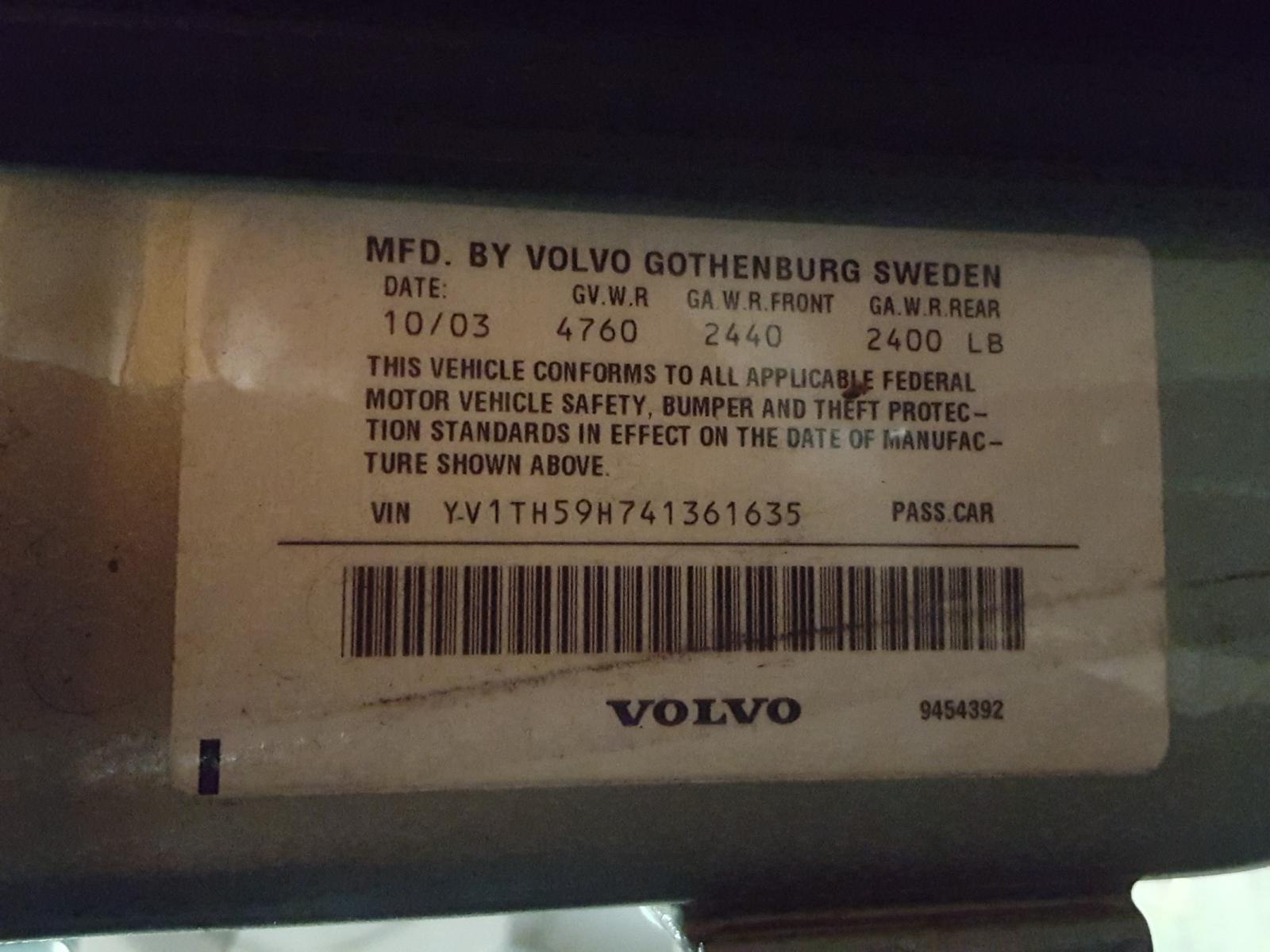 Photo 10 from auction – 2004 VOLVO S80 2.5T with VIN YV1TH59H741361635