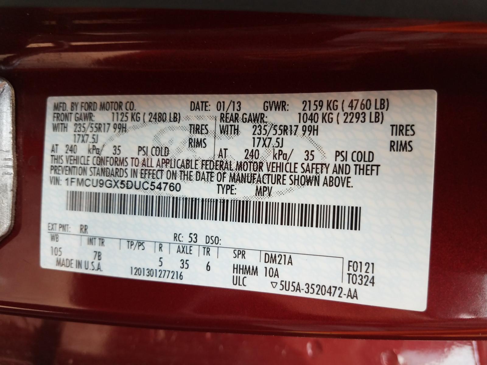 Photo 10 from auction – 2013 FORD ESCAPE SE with VIN 1FMCU9GX5DUC54760