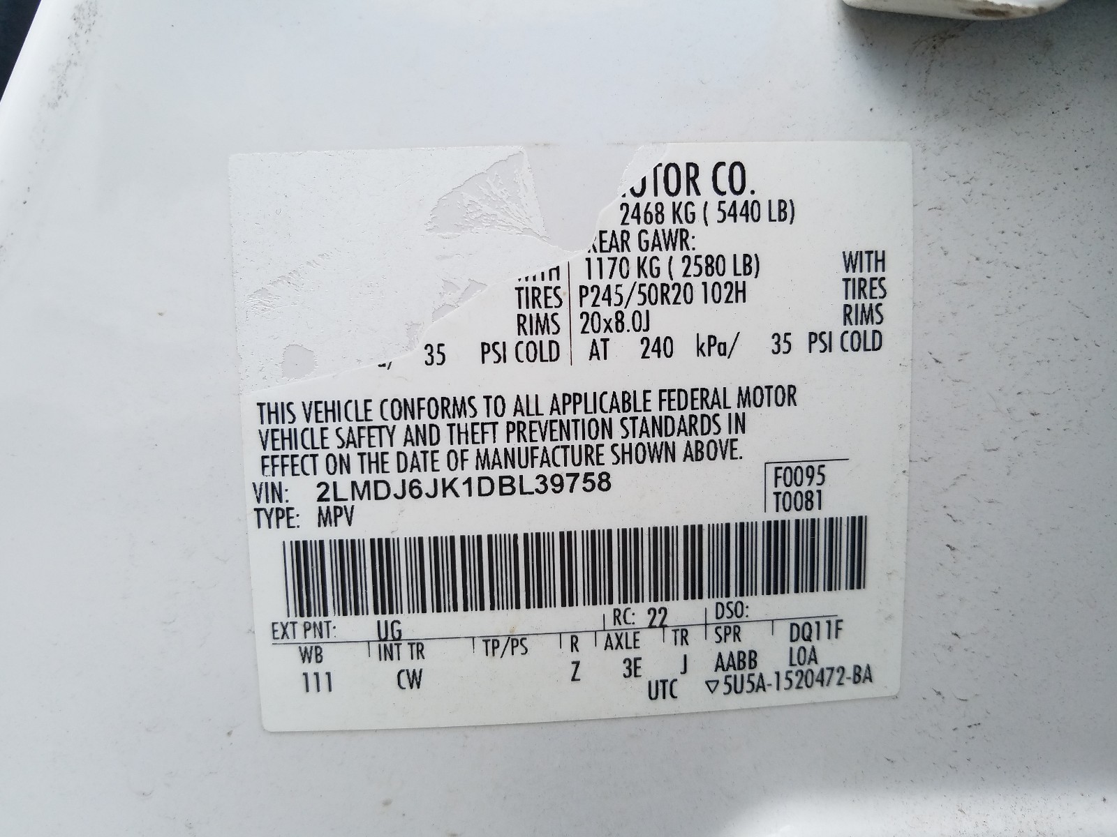Zdjęcie 10 z aukcji – 2013 LINCOLN MKX z VIN 2LMDJ6JK1DBL39758