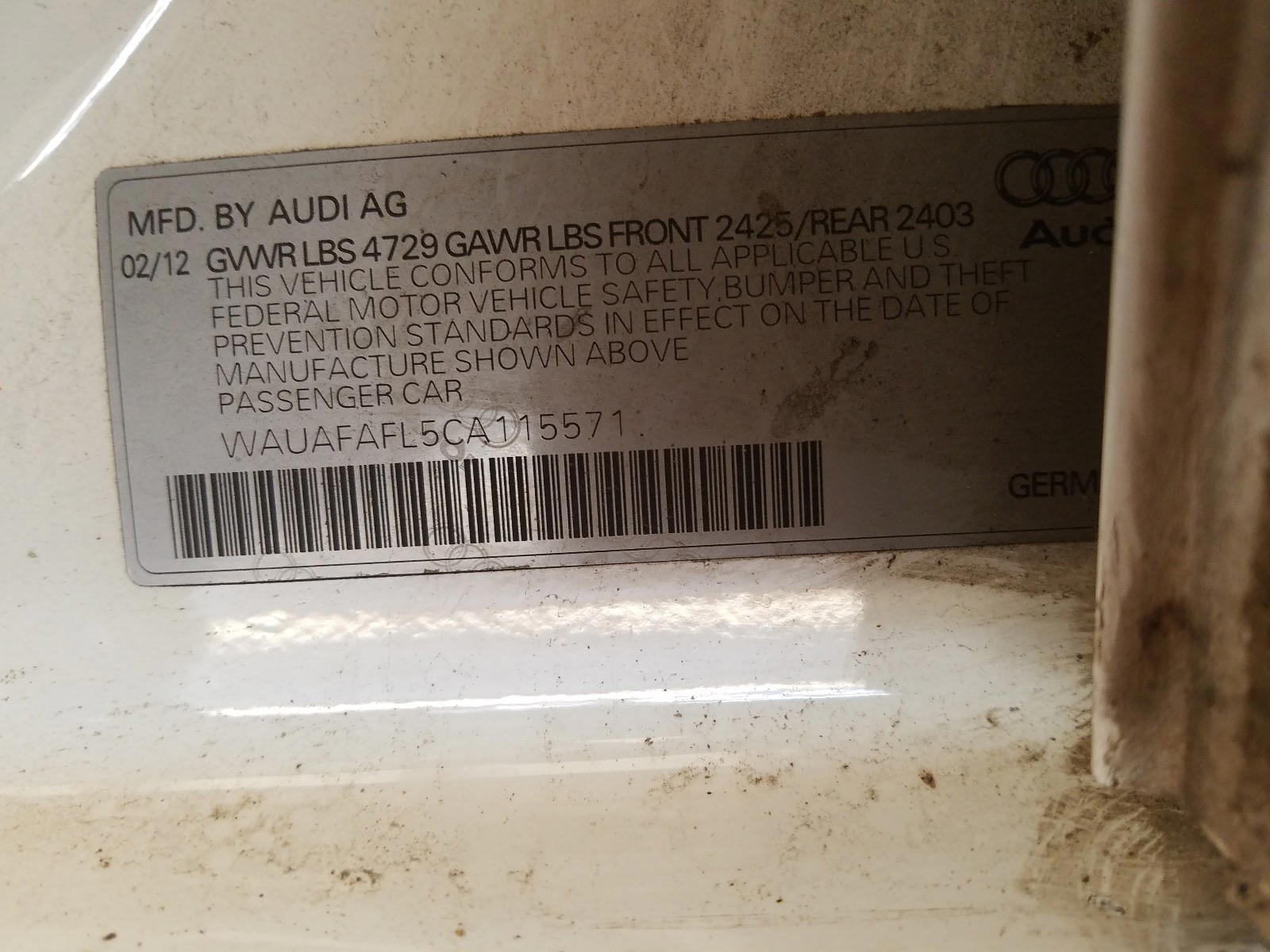 Photo 10 from auction – 2012 AUDI A4 PREMIUM with VIN WAUAFAFL5CA115571