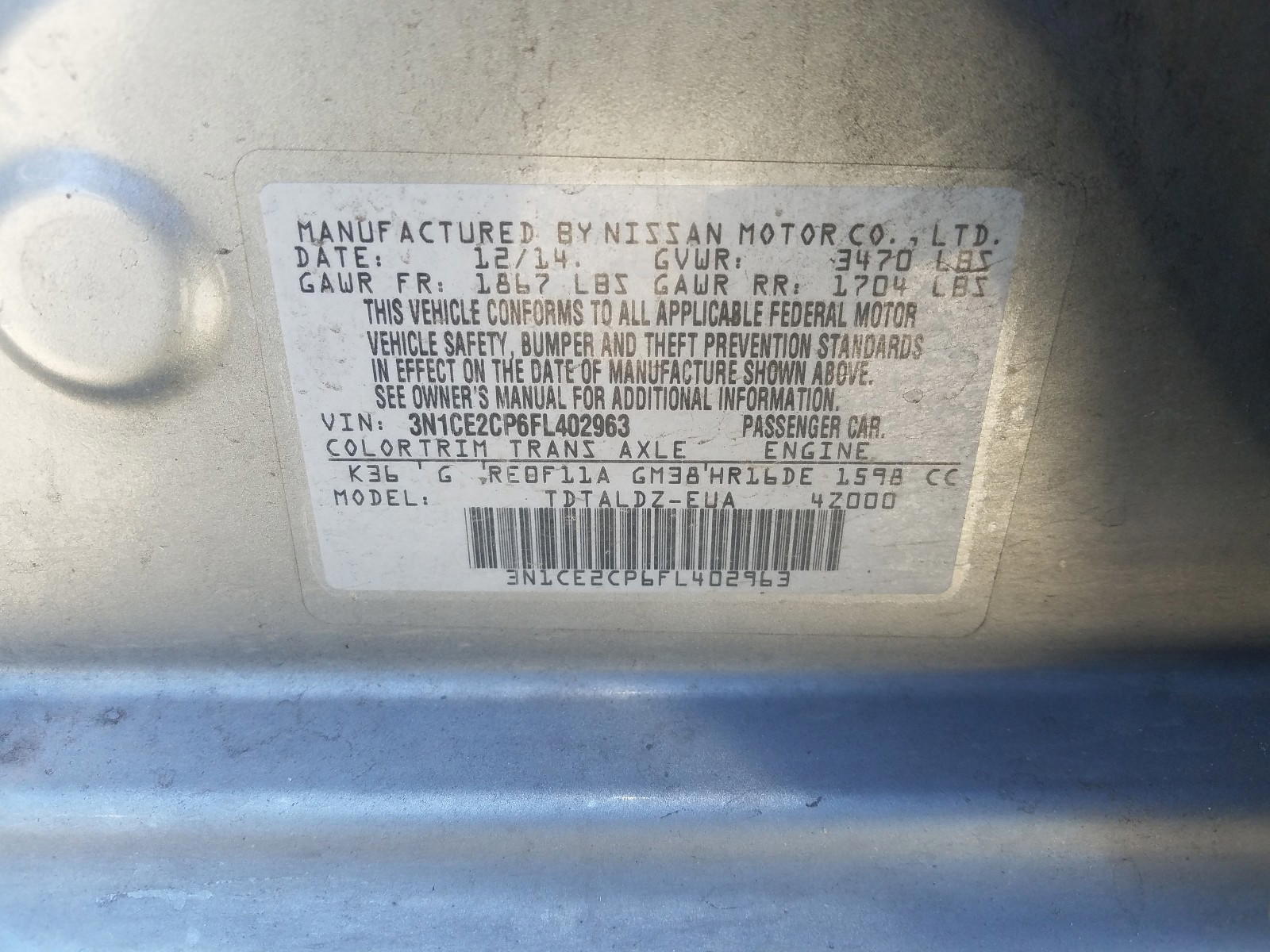 Photo 10 from auction – 2015 NISSAN VERSA NOTE with VIN 3N1CE2CP6FL402963