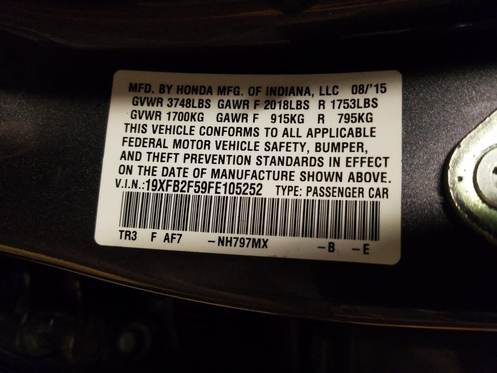Photo 10 from auction – 2015 HONDA CIVIC LX with VIN 19XFB2F59FE105252
