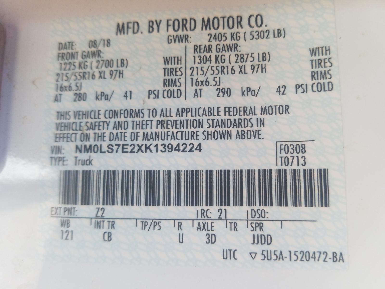 Photo 10 from auction – 2019 FORD TRANSIT CO with VIN NM0LS7E2XK1394224