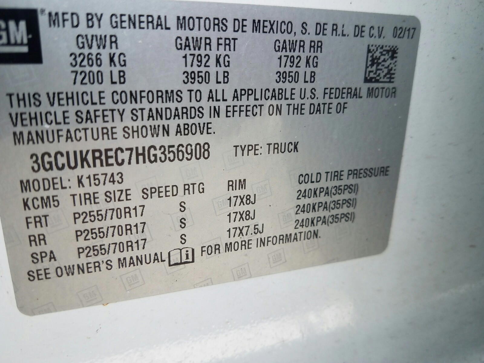 Photo 20 from auction – 2017 CHEVROLET SILVERADO with VIN 3GCUKREC7HG356908