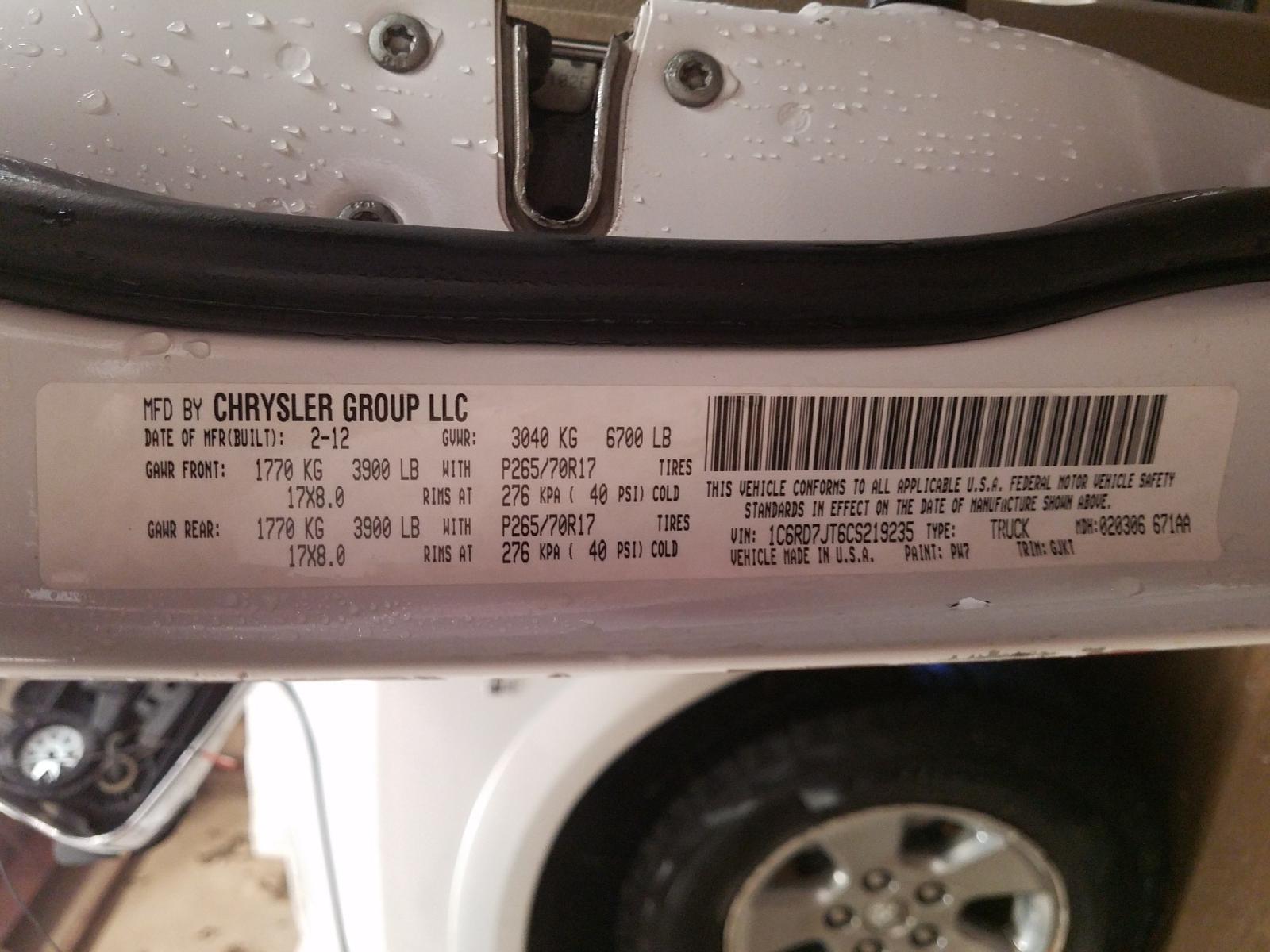 Photo 10 from auction – 2012 DODGE RAM 1500 L with VIN 1C6RD7JT6CS219235