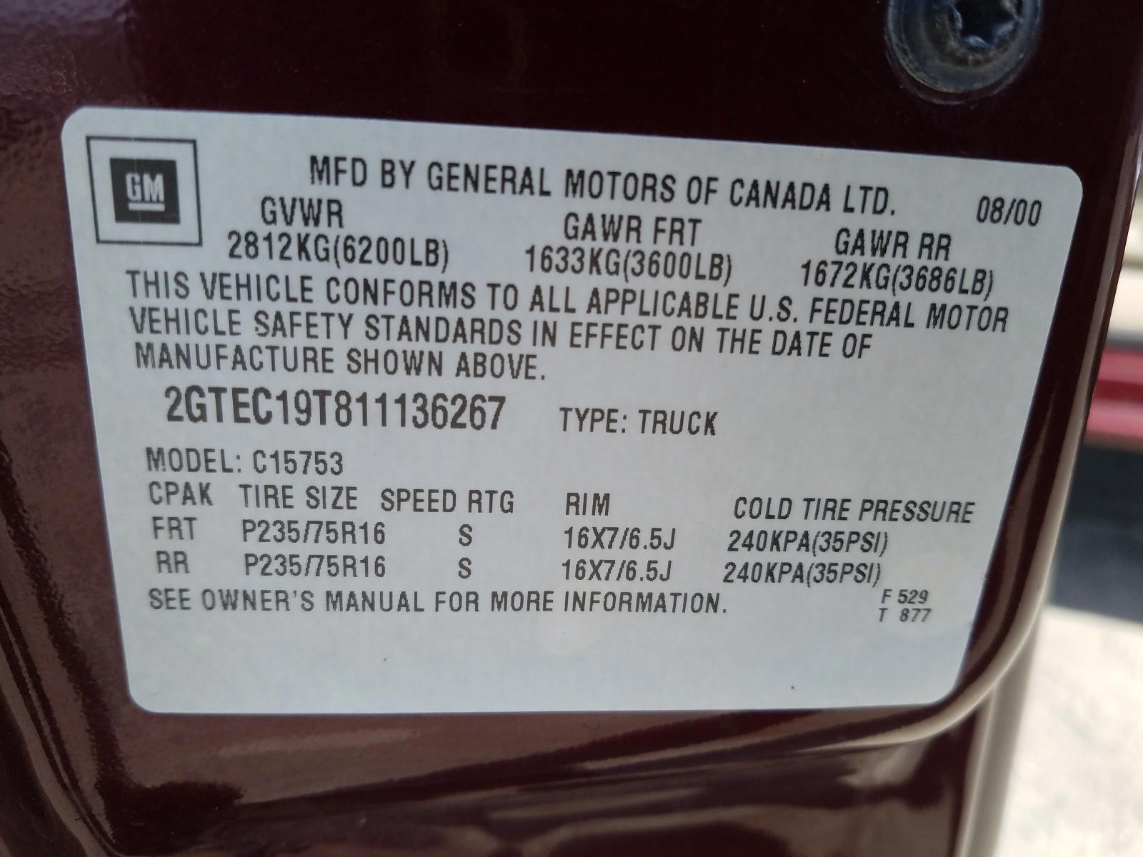 Photo 10 from auction – 2001 GMC NEW SIERRA with VIN 2GTEC19T811136267