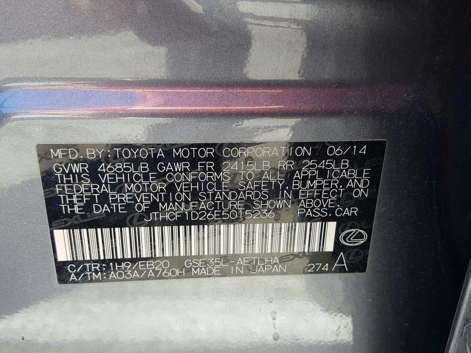 Photo 10 from auction – 2014 LEXUS IS 250 with VIN JTHCF1D26E5015236